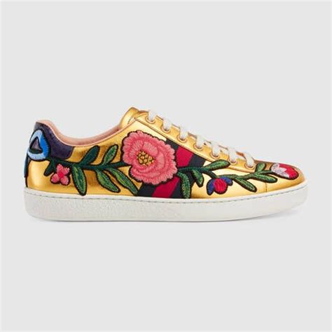 gucci gold floral sneakers|Gucci ace floral embroidered sneakers.